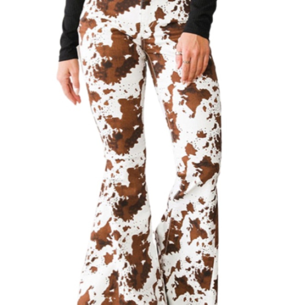 Source Unknown Brown and White Flare Pants